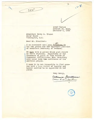 Letter to President Harry S. Truman from Catherine Gaerttner [Mrs. R. W. Gaerttner]