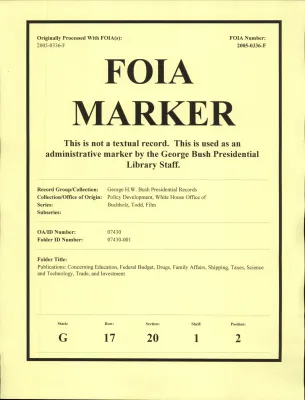 Publications: Concerning Education, Federal Budget, Drugs, Family Affairs, Shipping, Taxes, Science and Technology, Trade, and Investment