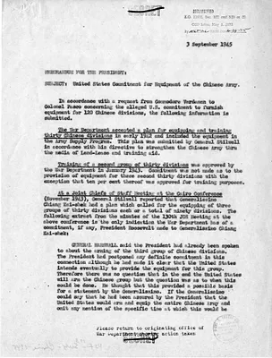 Memorandum from Lieutenant General J. E. Hull to President Harry S. Truman