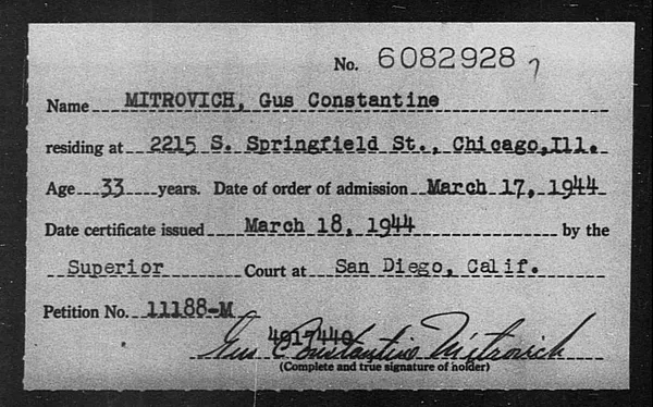 Mitrovich, Gus Constantine - 1944