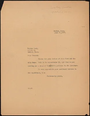 Mary Donovan typed note (copy) to Nelson West, Boston, Mass., June 23, 1927
