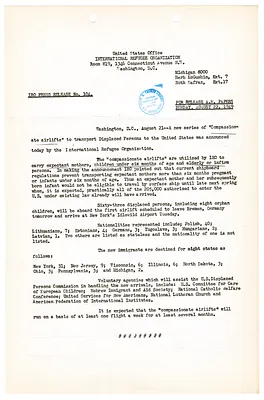 International Refugee Organization Press Release No. 104