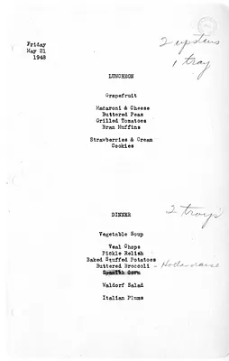 White House Luncheon and Dinner Menu