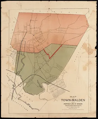 Map of the town of Malden showing the proposed line of division compiled from various surveys