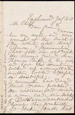 Letter from Rebecca Buffum Spring, Eagleswood, [N.J.], to David Lee Child, July 16, [18]60