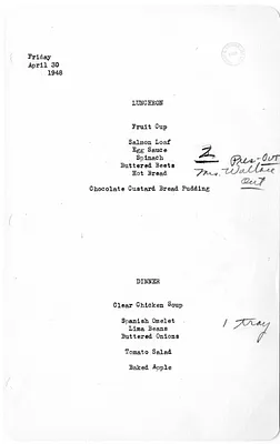 White House Luncheon and Dinner Menu