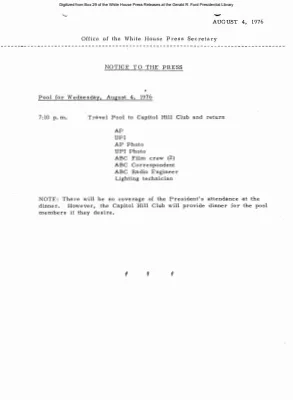 Pool for Wednesday, August 4, 1976 [Pool Assignments]