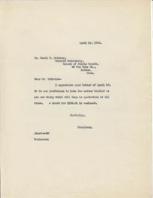 Letters Sent to Dr. Cecil K. Drinker, April 18, 1924