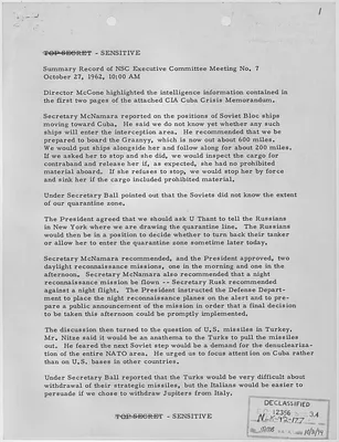 Summary Record of NSC Executive Committee Meeting No. 7 October 27, 1962, 10:00 AM