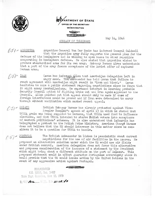Memorandum, State Department Summary of Telegrams