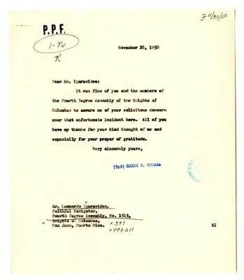 Correspondence Between Leonardo Igaravidez and President Harry S. Truman