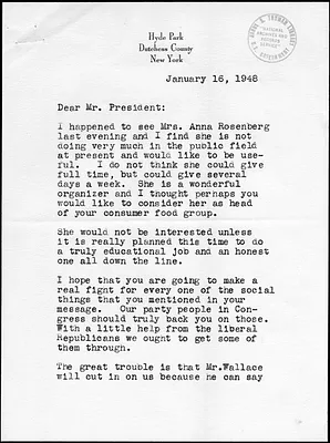 Letter from Eleanor Roosevelt to Harry S. Truman
