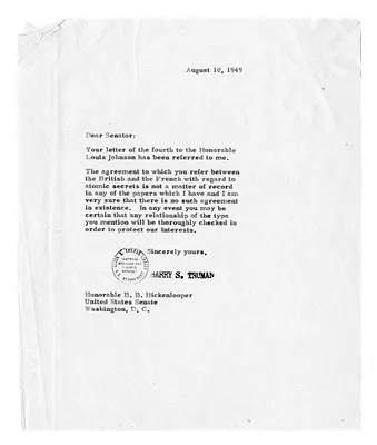 Correspondence Between President Harry S. Truman and Senator Bourke B. Hickenlooper
