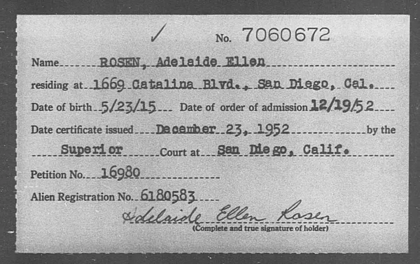 Rosen, Adelaide Ellen - 1952