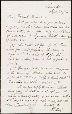 Letter from Samuel May, Jr., Leicester, [Mass.], to Francis Jackson Garrison, Sept[ember] 19 / [18]74