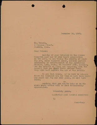 Sacco-Vanzetti Defense Committee typed letter (copy) to Mr. Kurcik, Boston, Mass., December 24, 1923