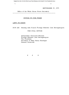 Participants in Meeting with French Foreign Minister Jean Sauvagnargues [Meeting Attendee List]
