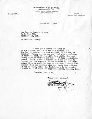 Letter from C. F. Richards to Daniel F. Clancy