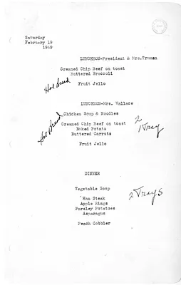 White House Luncheon and Dinner Menu