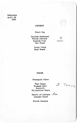 White House Luncheon and Dinner Menu