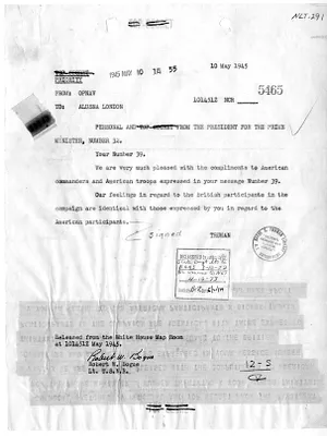 Telegram from President Harry S. Truman to Prime Minister Winston Churchill