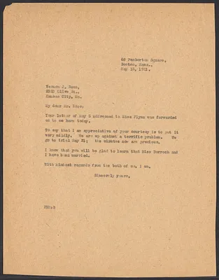 Sacco-Vanzetti Case Records, 1920-1928. Correspondence. Sacco-Vanzetti Defense Committee Correspondence to Vernon J. Rose, May 13, 1921. Box 41, Folder 30, Harvard Law School Library, Historical & Special Collections