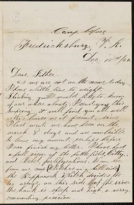 Letter from William Jubb, camp before Fredricksburg, V.A., to Thomas Jubb, West Chelmsford, Mass., December 18, 1862