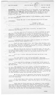 White House Press Release, Speech by President Harry S. Truman at Scranton, Pennsylvania