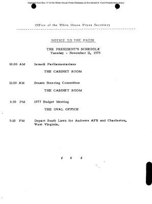 President's Schedule, Tuesday, November 11, 1975