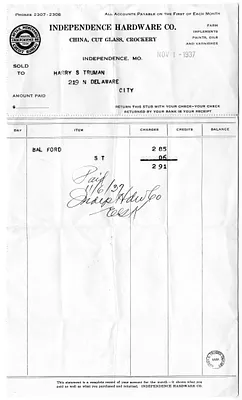Bill from Independence Hardware Company