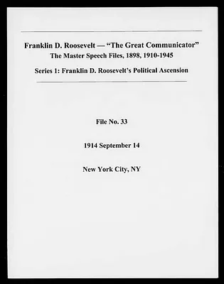 New York City, New York (Speech File 33) of September 14, 1914