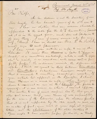 Letter from William Smyth, Brunswick, to Amos Augustus Phelps, March 31st 1838