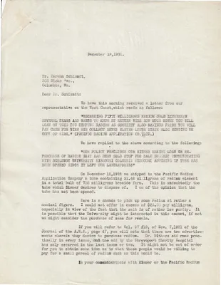 Letters Sent to Dr. Herman Schlundt, December 18, 1931