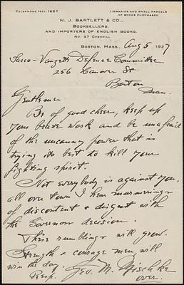 George M. Mischke autograph letter signed to Sacco-Vanzetti Defense Committee, Boston, Mass., August 5, 1927