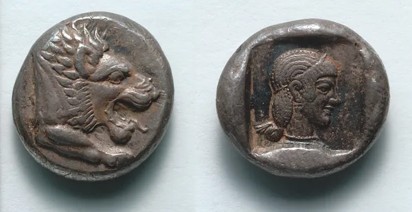 Drachm: Forepart of Lion (obverse); Head of Aphrodite (reverse)