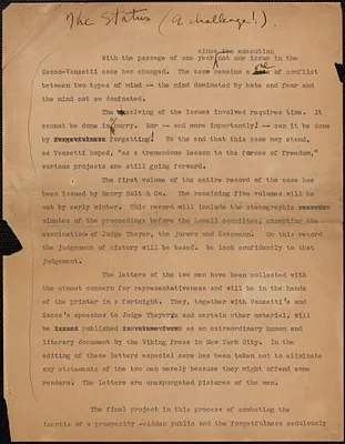 Sacco-Vanzetti Defense Committee typed letter (circular, incomplete), Boston, Mass., approximately August 1928