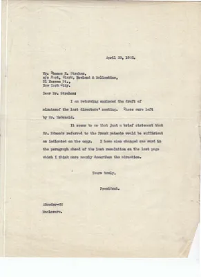 Letters Sent to Thomas R. Strahan, April 28, 1925