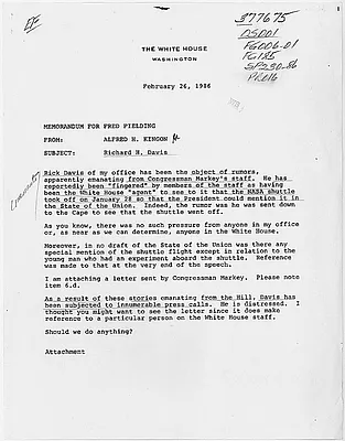 Memo from Alfred H. Kingon to Fred Fielding, re Richard H. Davis