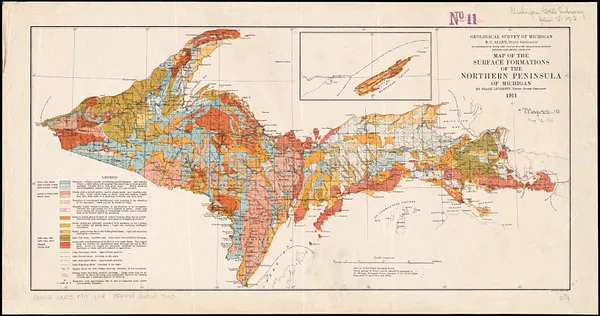 Map of the surface formations of the Northern Peninsula of Michigan
