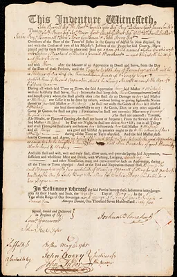 Lydia Curtis indentured to apprentice with Joshua Blanchard of Boston, 1 May 1765