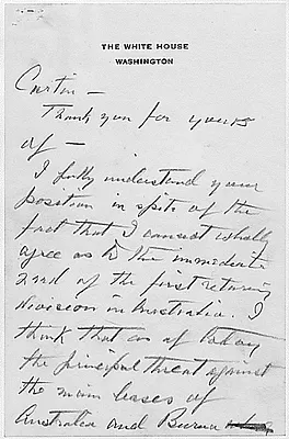 Franklin D. Roosevelt to Prime Minister Curtin