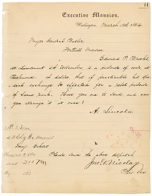Telegram from President Abraham Lincoln to Major General Benjamin Butler