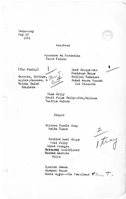 White House Luncheon and Dinner Menu