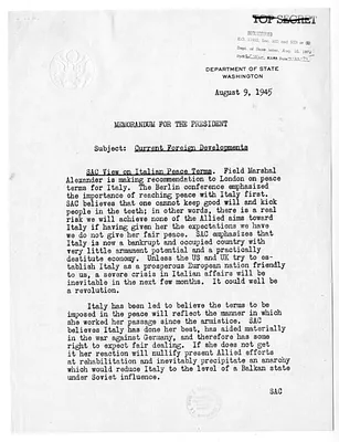 Memorandum from Secretary of State James Byrnes to President Harry S. Truman