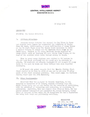 Memorandum from R. H. Hillenkoetter, Korean Situation