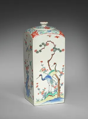 Square Jar with Birds and Flowers
