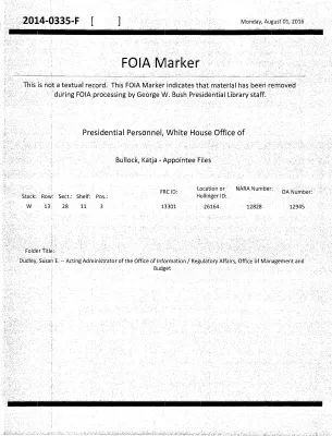 Dudley, Susan E. – Acting Administrator of the Office of Information / Regulatory Affairs, Office of Management and Budget