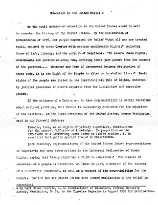 Article by Commissioner of Education Earl James McGrath, Education in the United States