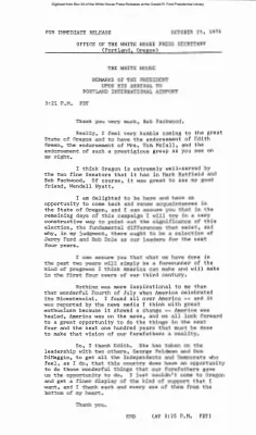 Remarks of the President Upon his Arrival to Portland International Airport [Ford Speech or Statement]