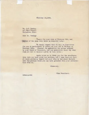 Letters Sent to H.H. Bowing, February 10, 1930